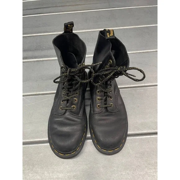 Dr. Martens 1460 Pascal Combat Boots Womens 7 Black Leather Lace Up - Picture 2 of 14